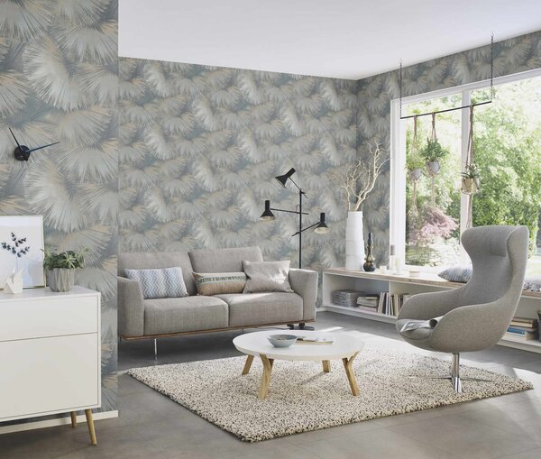 RASCH | Vliesová tapeta na zeď Incanto 659764 | 0,53 x 10,05 m | modrá, zlatá, šedá