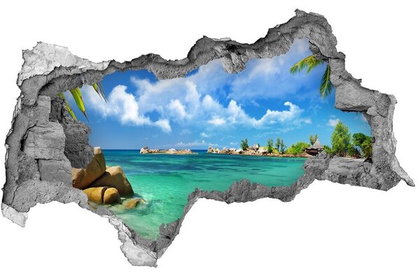 Díra 3D ve zdi nálepka Seychely pláž nd-b-37245256