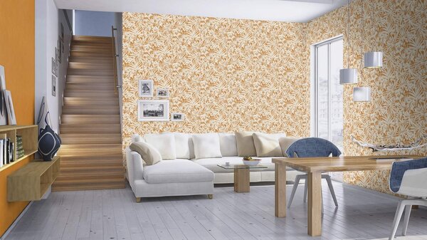 RASCH | Vliesová tapeta na zeď Paraíso 330328 | 0,53 x 10,05 m | oranžová, bílá