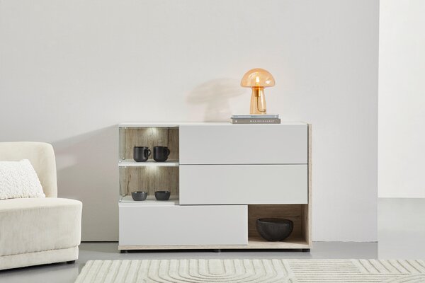 KOMODA, šedá, barvy dubu, 120/77/40 cm MID.YOU - Široké komody, Online Only