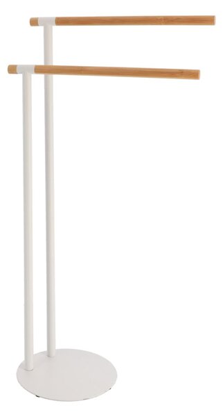 Stojan na ručníky White Bamboo, bílá/s dřevěnými prvky, O