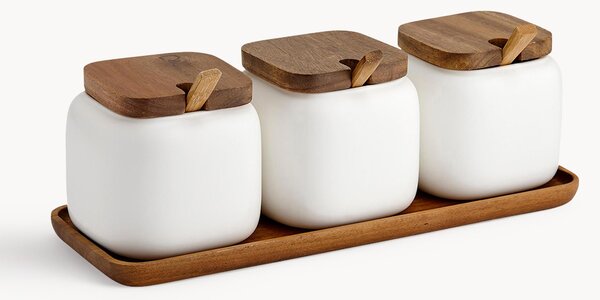 Sada dóz z porcelánu a akáciového dřeva Essentials, 7 dílů