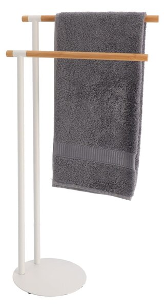 Stojan na ručníky White Bamboo, bílá/s dřevěnými prvky, O