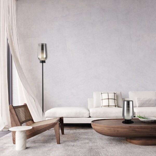 Mantra 8290 Nora, stojací lampa 1xE27 kouřové sklo/černý mramor, výška 165cm