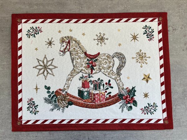 Vánoční žakárové prostírání Houpací koník 35x45 cm