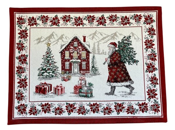 Vánoční žakárové prostírání Santa se stromečkem 35x45 cm