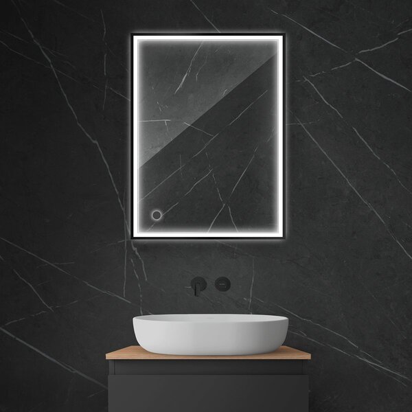 Oltens Nordlis zrcadlo 60x80 cm obdélníkový s osvětlením s vyhřívací podložkou černá 64105300