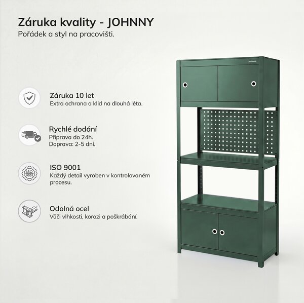 Kovový regál se skříňkami zelený: JOHNNY, 1800 x 800 x 420 mm
