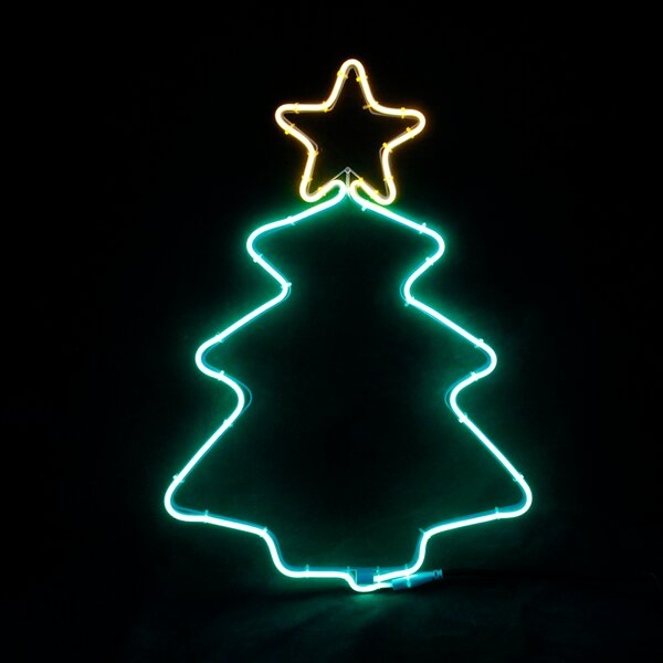 ACA Lighting Vánoční neonový stromeček s hvězdou, zelená + žlutá barva, IP44