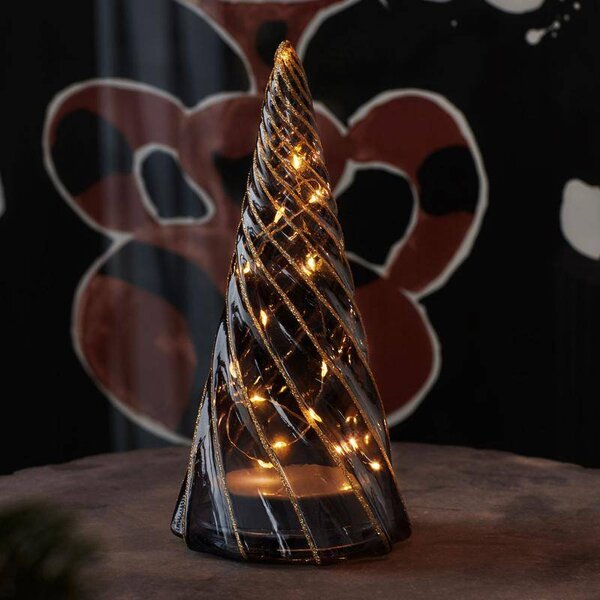 SIRIUS LED svítící stromeček, skleněný, 23,5 × 11,5 cm, černý