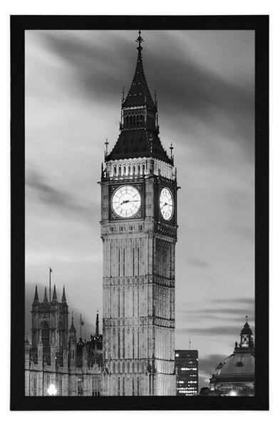 Plakát Big Ben v Londýně v černobílém provedení