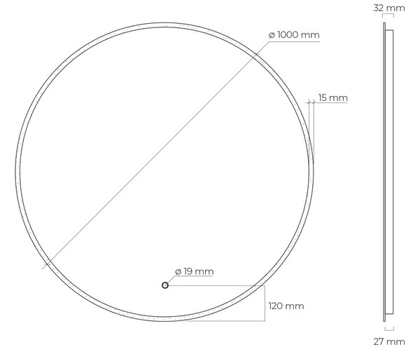 Oltens Nordlis zrcadlo 100x100 cm kulatý s osvětlením s vyhřívací podložkou 64102000