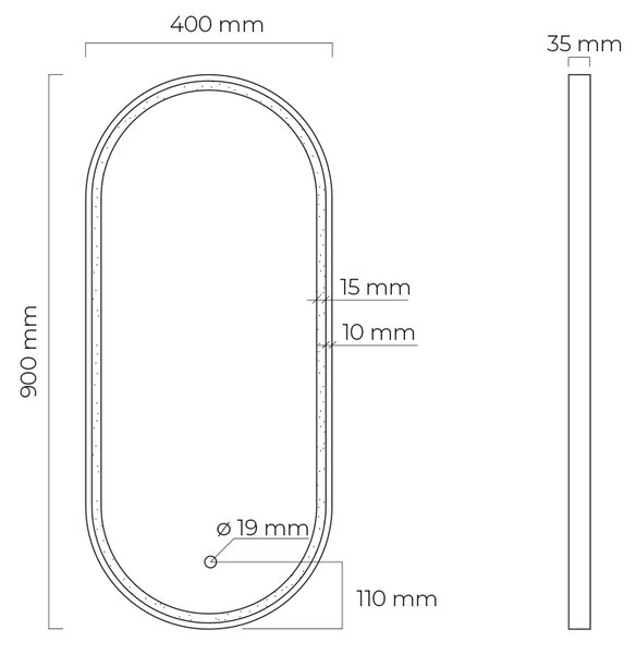 Oltens Nordlis zrcadlo 40x90 cm oválný s osvětlením s vyhřívací podložkou černá 64103300