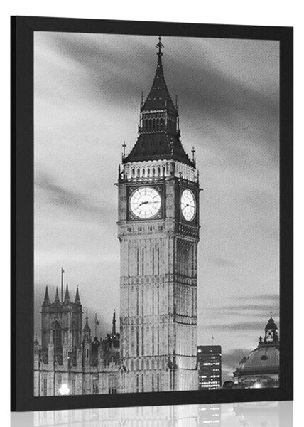 Plakát Big Ben v Londýně v černobílém provedení