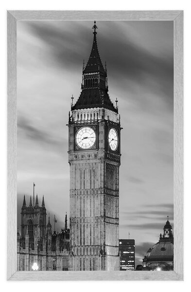 Plakát Big Ben v Londýně v černobílém provedení