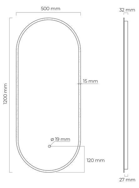 Oltens Nordlis zrcadlo 50x120 cm oválný s osvětlením s vyhřívací podložkou 64104000