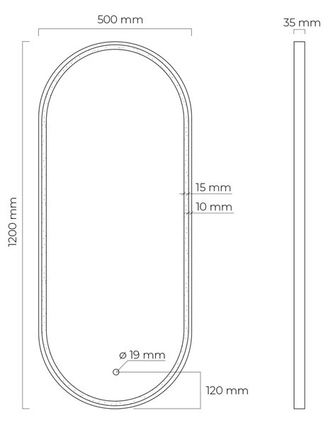 Oltens Nordlis zrcadlo 50x120 cm oválný s osvětlením s vyhřívací podložkou černá 64104300