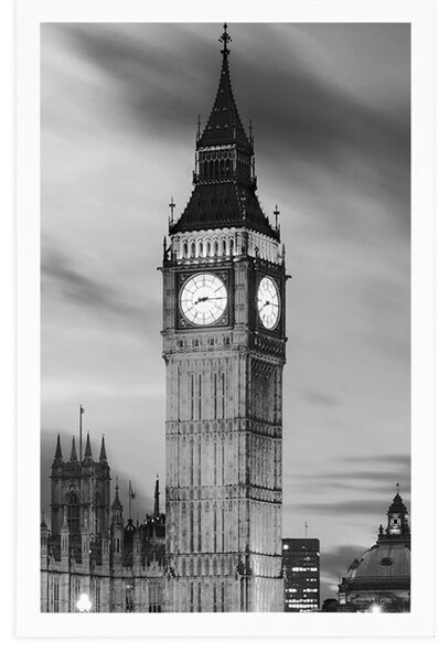 Plakát Big Ben v Londýně v černobílém provedení