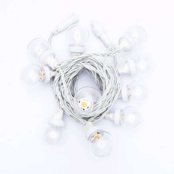 DECOLED Easy Fix LED party osvětlení, 5 m, venkovní, 10 transparentních kouliček, 70 teple bílých diod, bílý kabel, IP67, prodlužovací