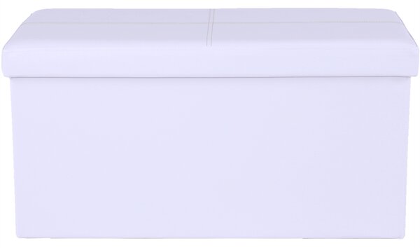 Menší skládací obdélníkový taburet v bílé ekokůži TK332