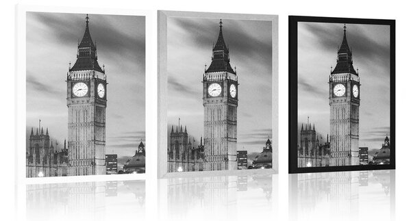 Plakát Big Ben v Londýně v černobílém provedení