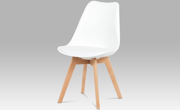 Jídelní židle, plast bílý / koženka bílá / masiv buk CT-752 WT