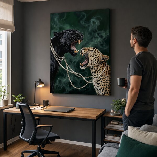 Moderní obraz dvou šelem s perlovým náhrdelníkem na plátně - 40x60 cm