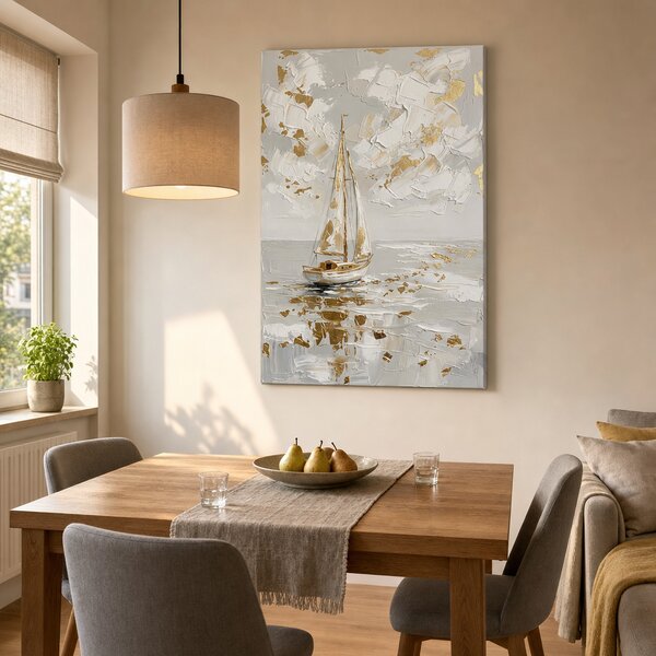 Obraz plachetnice na moři na plátně – s ručně malovanými detaily - 40x60 cm