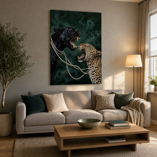 Moderní obraz dvou šelem s perlovým náhrdelníkem na plátně - 40x60 cm