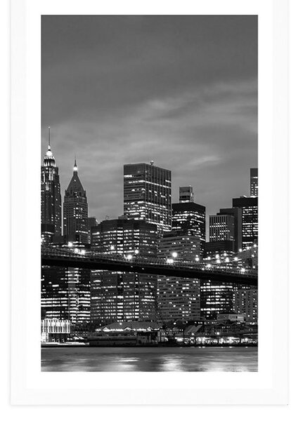 Plakát s paspartou černobílý most v Brooklynu
