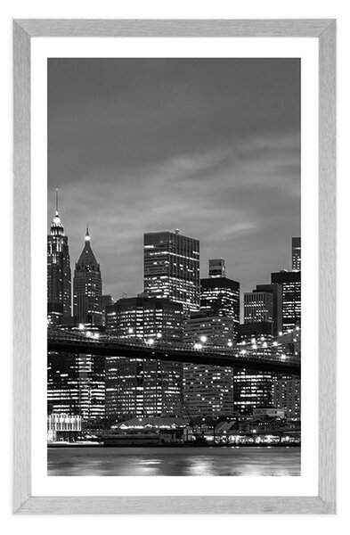 Plakát s paspartou černobílý most v Brooklynu