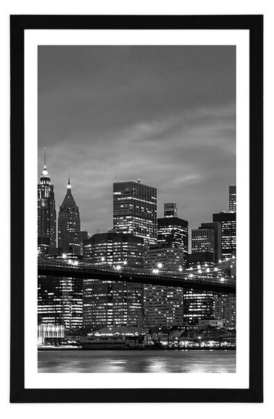 Plakát s paspartou černobílý most v Brooklynu