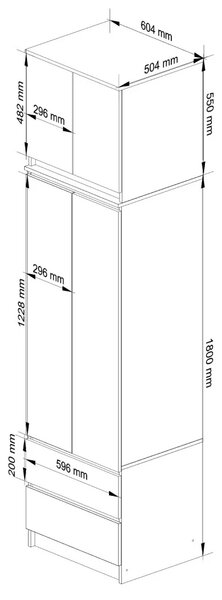 Šatní skříň s nástavcem 60 cm WREN - bílá / bílá lesklá