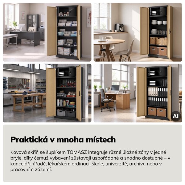 Kovová skříň s úložným prostorem antracitová/ořech, 900x1850x450 mm: TOMASZ Eco Design