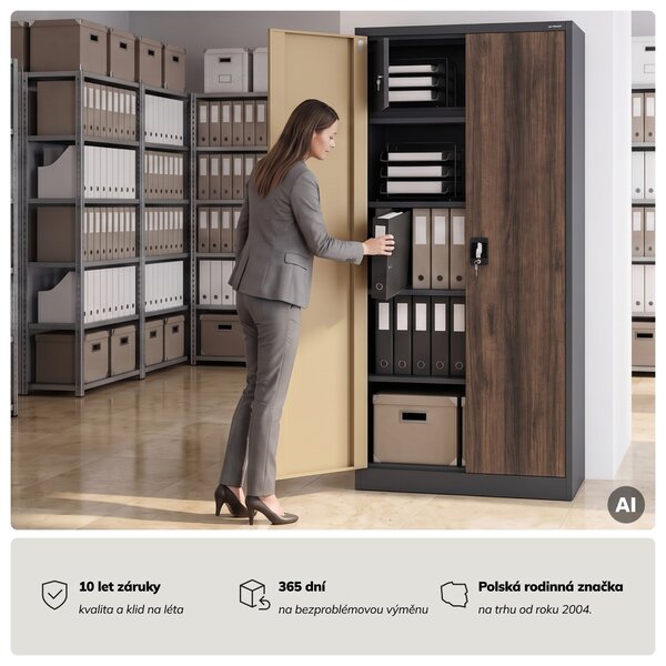 Kovová skříň s úložným prostorem antracitová/ořech, 900x1850x450 mm: TOMASZ Eco Design
