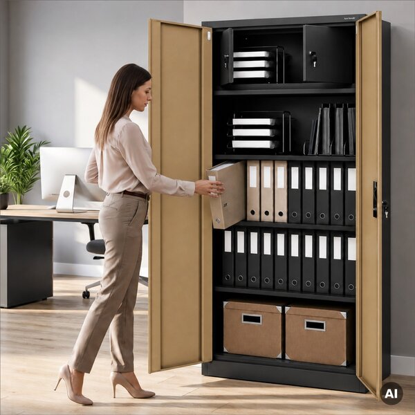 Kovová skříň s úložným prostorem antracitová/ořech, 900x1850x450 mm: TOMASZ Eco Design