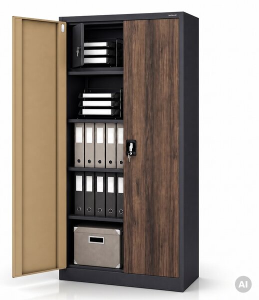 Kovová skříň s úložným prostorem antracitová/ořech, 900x1850x450 mm: TOMASZ Eco Design