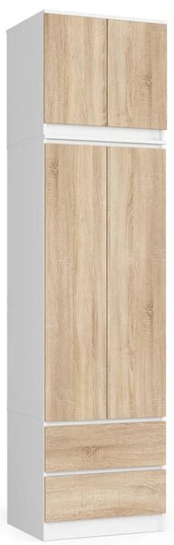 Šatní skříň s nástavcem 60 cm WREN - bílá / dub sonoma
