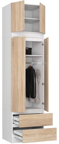 Šatní skříň s nástavcem 60 cm WREN - bílá / dub sonoma
