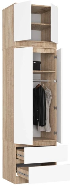 Šatní skříň s nástavcem 60 cm WREN - dub sonoma / bílá
