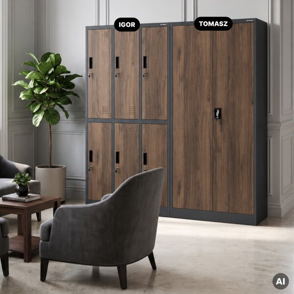 Kovová skříň s úložným prostorem antracitová/ořech, 900x1850x450 mm: TOMASZ Eco Design