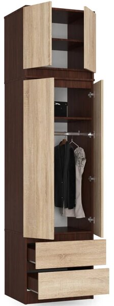 Šatní skříň s nástavcem 60 cm WREN - wenge / dub sonoma