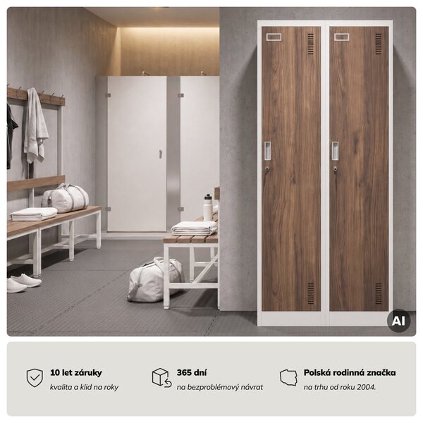 Zaměstnanecká skříňka čtyřkomorová bílá/ořech, 800x1800x500 mm: KACPER Eco Design