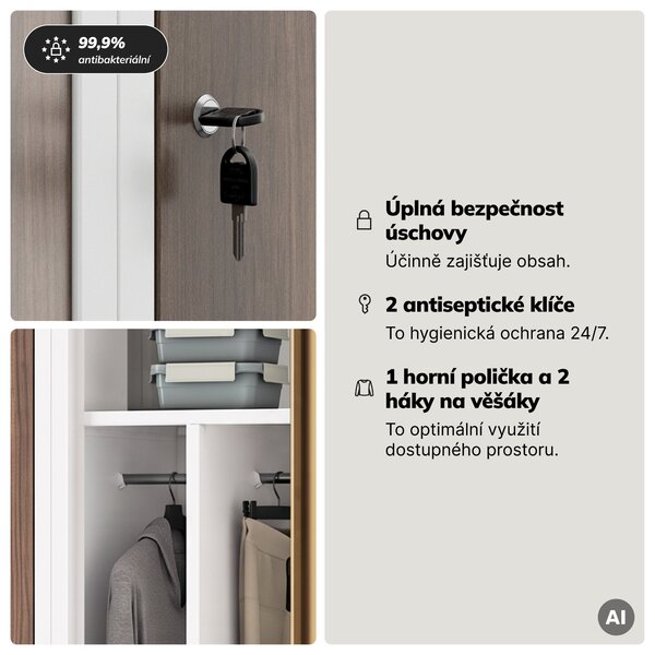 Zaměstnanecká skříňka čtyřkomorová bílá/ořech, 800x1800x500 mm: KACPER Eco Design