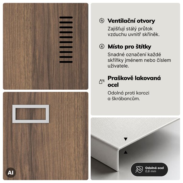 Zaměstnanecká skříňka čtyřkomorová bílá/ořech, 800x1800x500 mm: KACPER Eco Design