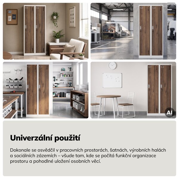 Zaměstnanecká skříňka čtyřkomorová bílá/ořech, 800x1800x500 mm: KACPER Eco Design