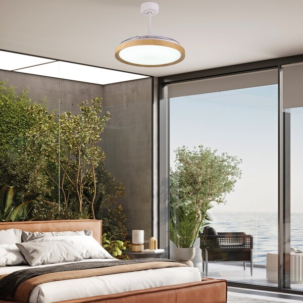 Mantra 8827 Mistral, rozvinovací ventilátor se svítidlem a dálk. ovladačem, LED 50W 3000-6500K, dřevěná, průměr 51/106cm