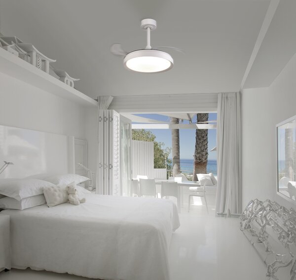 Mantra 8829 Mistral Mini, rozvinovací ventilátor se svítidlem a dálk. ovladačem, LED 40W 3000-6500K, bílá, průměr 45/91cm