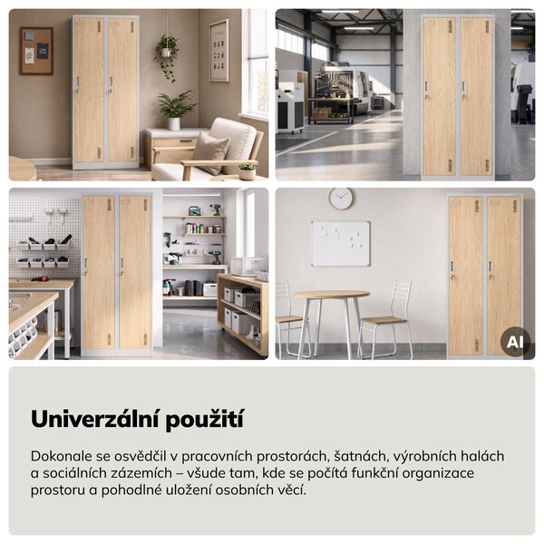 Zaměstnanecká skříňka čtyřkomorová šedá/dub sonoma, 800x1800x500 mm: KACPER Eco Design