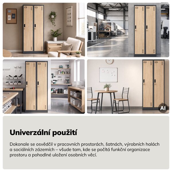 Zaměstnanecká skříňka čtyřkomorová antracitová/dub sonoma, 800x1800x500 mm: KACPER Eco Design
